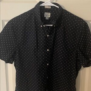 J. Crew Black Short Sleeve Shirt with White Dots Medium